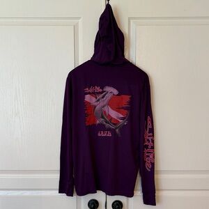 Purple Long Sleeve Performance Fishing Hoodie with Aruba Scuba Shark Graphic